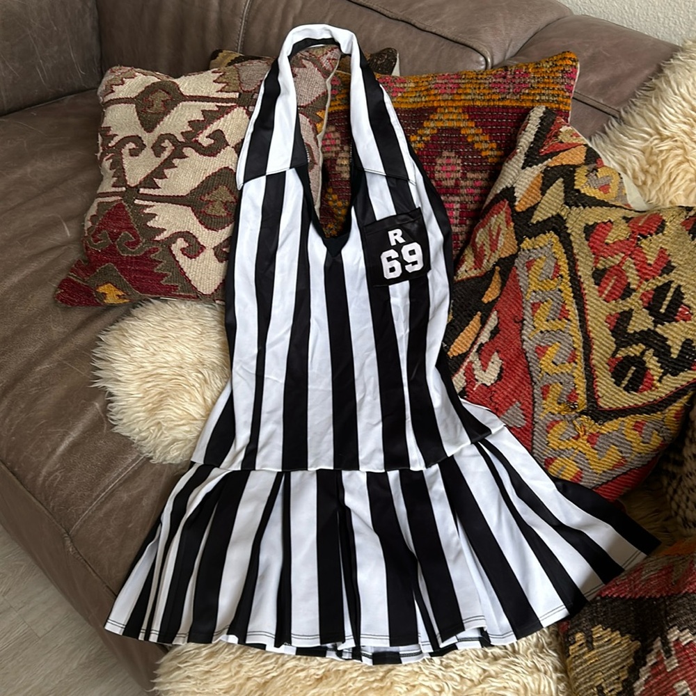 Leg Avenue Sexy Referee Striped Halter Mini Dress